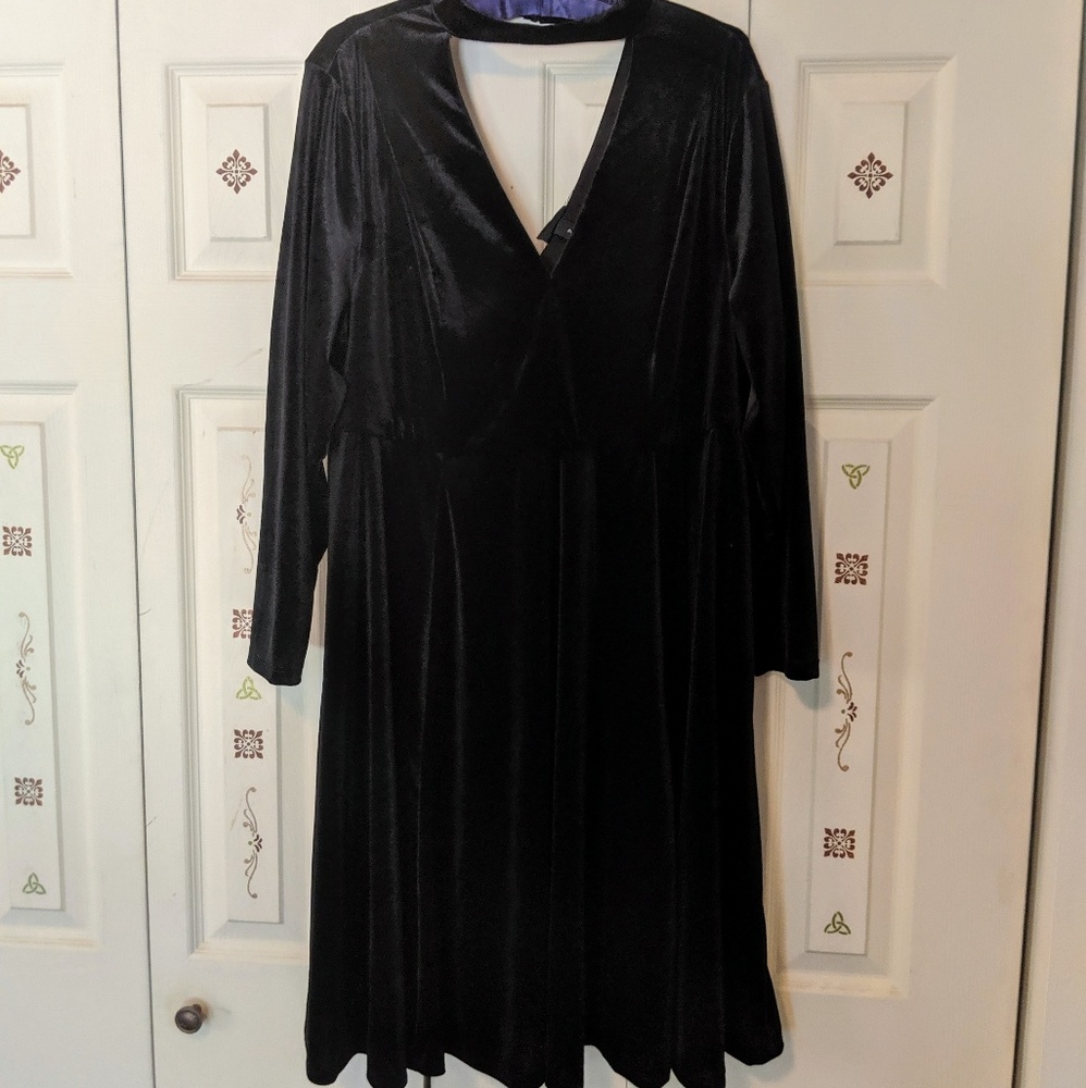 Torrid Black Crushed Velvet Skater Dress NWT